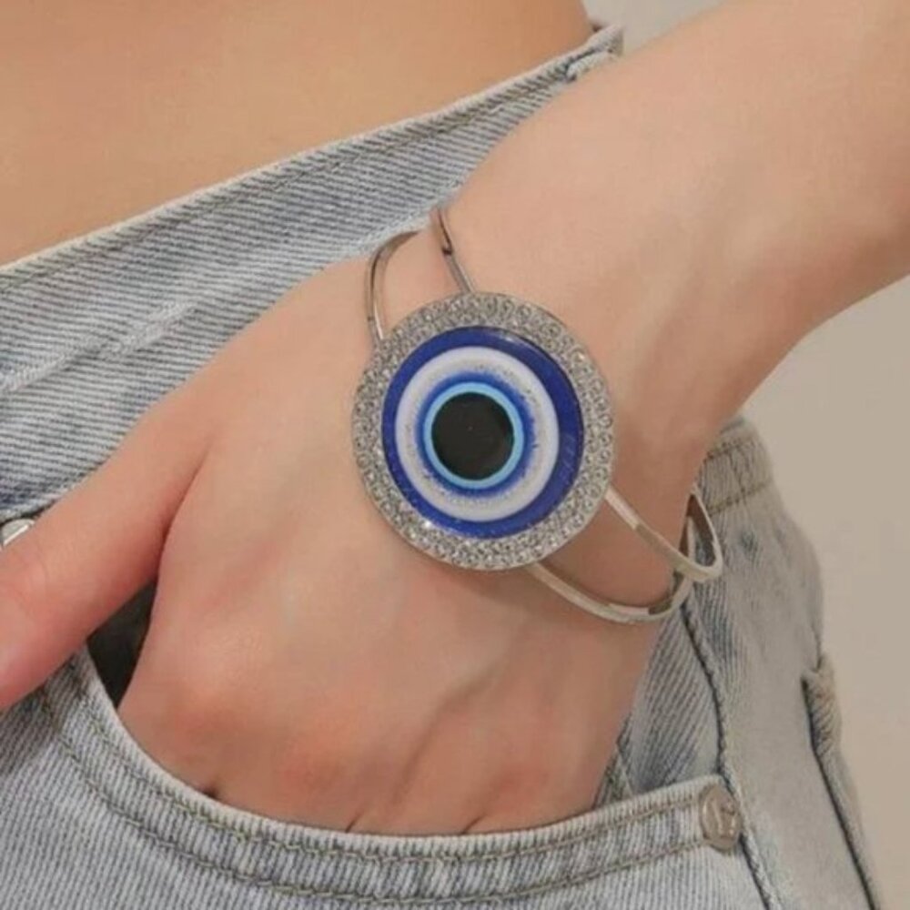 Rhinestone & Evil Eye Cuff Bangle
